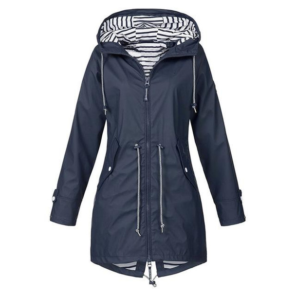 Women Waterproof Rain Jacket Hooded Raincoat, Size:XXXXXL(Navy Blue)