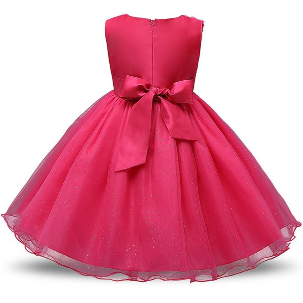 Rose Red Girls Sleeveless Rose Flower Pattern Bow-knot Lace Dress Show Dress, Kid Size: 110cm