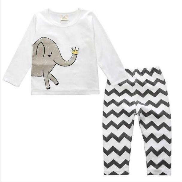 Children Cartoon Cotton Underwear Care Belly Pajamas Set, Size:M(Elephant)