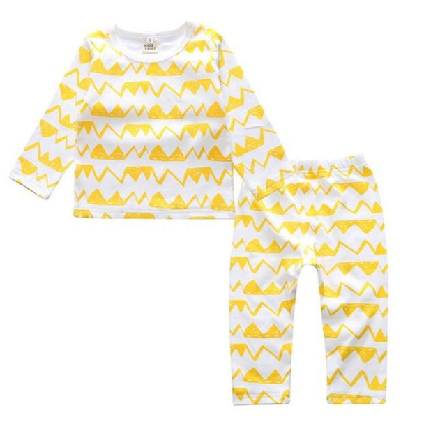 Children Cartoon Cotton Underwear Care Belly Pajamas Set, Size:S(Yellow Wave)