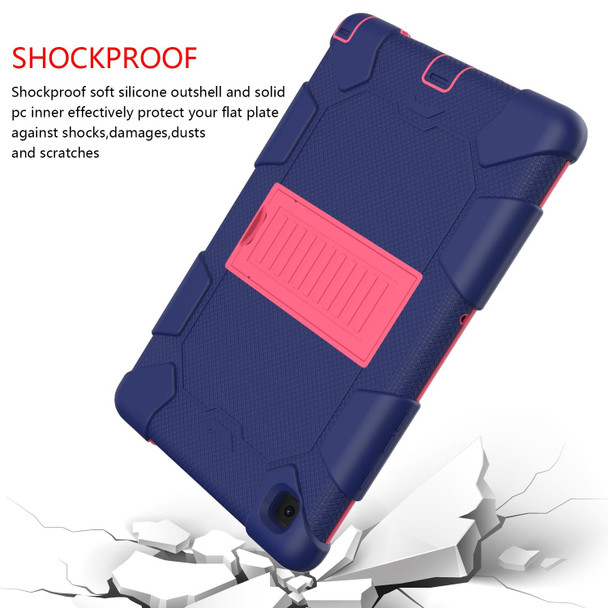 Samsung Galaxy Tab A7 (2020) T500/T505 Shockproof Two-Color Silicone Protective Case with Holder(Navy Blue + Rose Red)