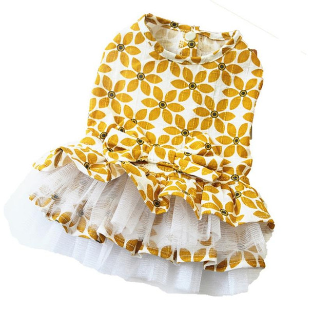 Pet Clothes Spring and Summer Cotton Small Dog Princess Pet Skirt, Size:M(Yellow Maple Leaf)