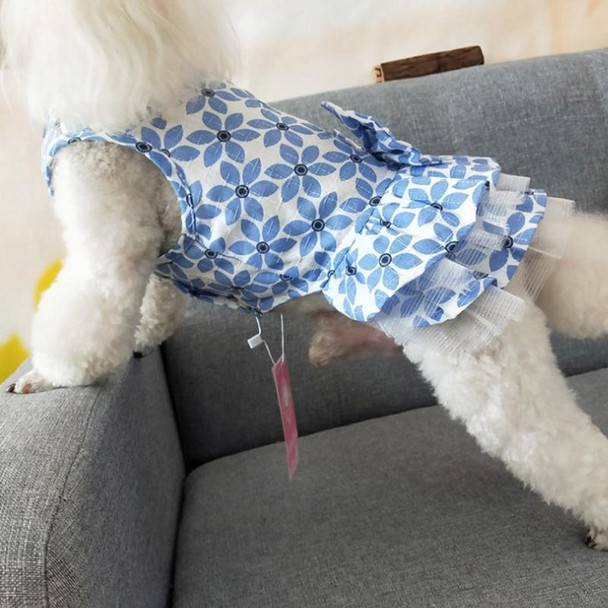 Pet Clothes Spring and Summer Cotton Small Dog Princess Pet Skirt, Size:XS(Blue Maple Leaf)