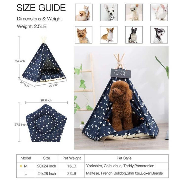 Pet Kennel Corgi Small and Medium Dog Pet Tent, Specification: Medium 505060cm(Navy Beige Star with Cushion)