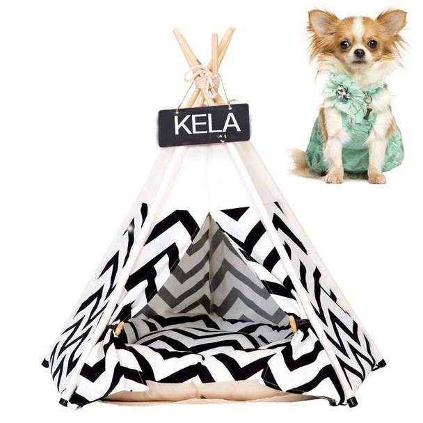 Striped Pattern Pet Tent Bed with Cushion, Size:Large 606070cm(Black)