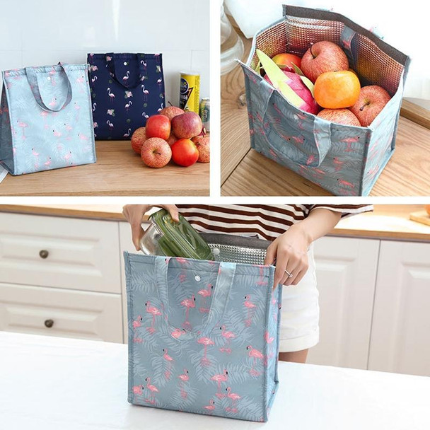 Waterproof Special Thermal Insulation Storage Tote Portable Insulated Lunch Box Pouch Cooler Oxford Cloth Food Bag(Flamingo Dark blue)