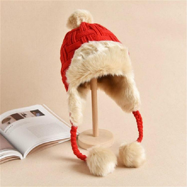 Winter Plus Velvet Knitted Wool Hat Bomber Cap Flight Hat, Size:M (56-58cm)(Red)