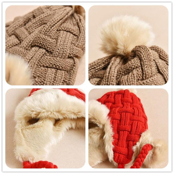 Winter Plus Velvet Knitted Wool Hat Bomber Cap Flight Hat, Size:M (56-58cm)(Red)