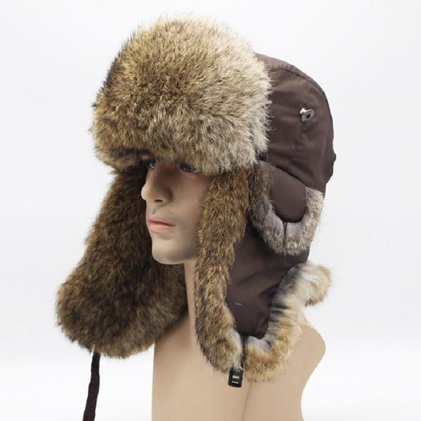 Winter Warm Cloth Top Rabbit Fur Thicken Bomber Hats Flight Cap for Men, Size:Adjustable(Brown)