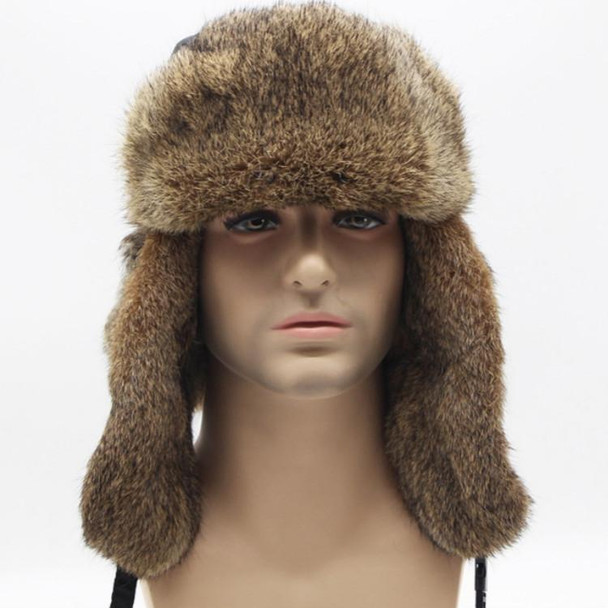 Winter Warm Cloth Top Rabbit Fur Thicken Bomber Hats Flight Cap for Men, Size:Adjustable(Brown)