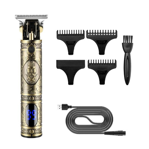 USB Vintage Engraving LCD Electric Hair Clipper - Bald Short Hair, Specification: Bronze