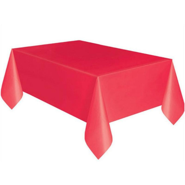 10 PCS Disposable Plastic Tablecloth Solid Color Wedding Birthday Party Table Cover Rectangle Desk Cloth Wipe Covers(red)
