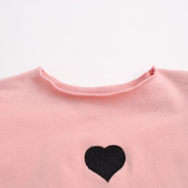 Autumn and Winter Warm Cute Puff Sleeve Top Heart-shaped Embroidered Sweatshirt Girls Tops, Height:80cm(Turmeric)