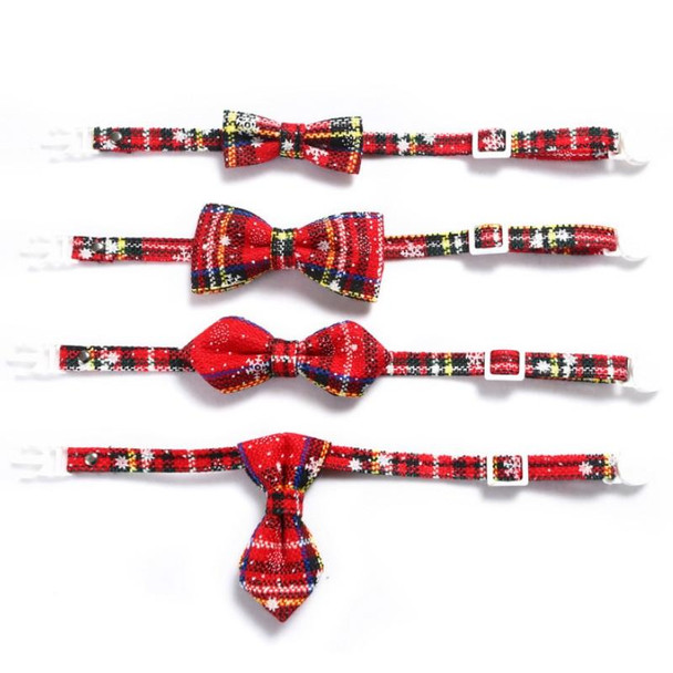 5 PCS Snowflake Christmas Red Plaid Adjustable Pet Bow Tie Collar Bow Knot Cat Dog Collar, Size:S 17-30cm, Style:Tie