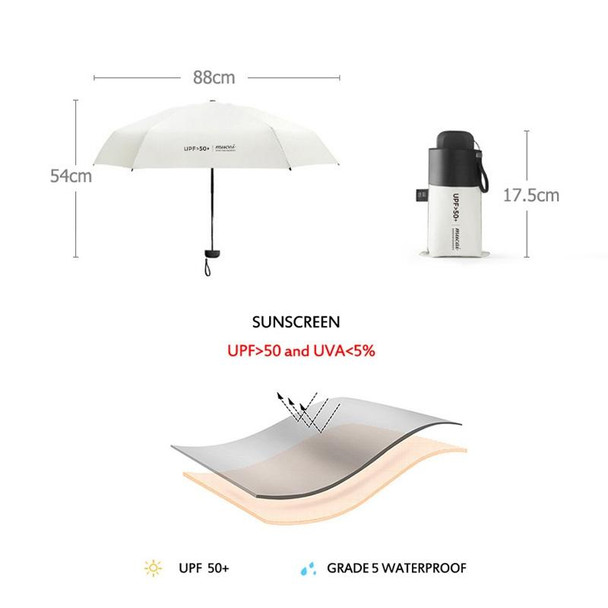 Mini Portable Umbrella Rain Women Windproof Durable 5 Folding Sun Umbrellas(White)