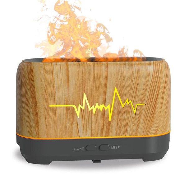 YX-1690 Wood Grain Aroma Diffuser Hollow Flame Humidifier(Shallow Wooden Grain)