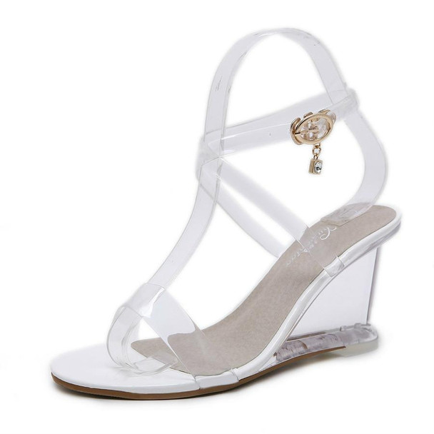 Transparent PVC Peep Toe Stiletto High-Heeled, Shoe Size:34(White)