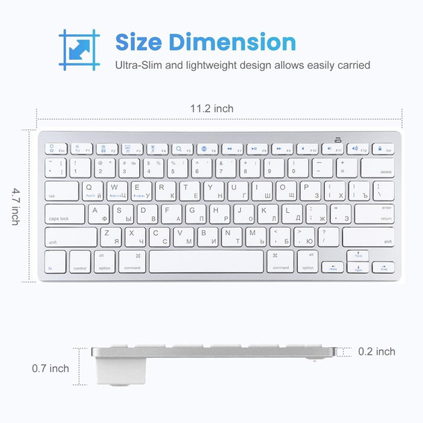 WB-8022 Ultra-thin Wireless Bluetooth Keyboard for iPad, Samsung, Huawei, Xiaomi, Tablet PCs or Smartphones, Russian Keys(Silver)