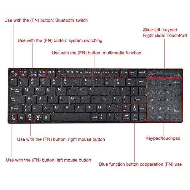 K-07 ABS Wireless Chargeable Bluetooth Touch Keyboard(Black)