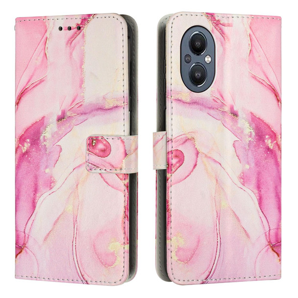 For OPPO A96 5G/Reno7 Z/OnePlus Nord N20 5G Painted Marble Pattern Leatherette Phone Case(Rose Gold)