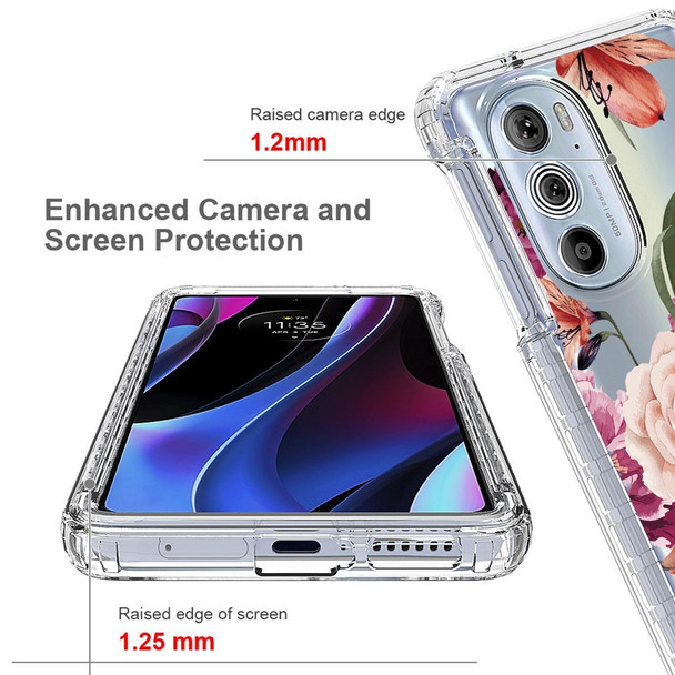 For Motorola Edge 30 Pro PC+TPU Transparent Painted Phone Case(Purple Floral)