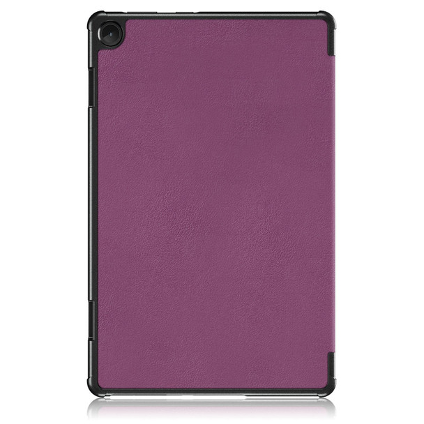 For Lenovo Tab M10 10.1 3rd Gen 3-folding Magnetic Buckle Custer Texture Leatherette Smart Tablet Case(Purple)