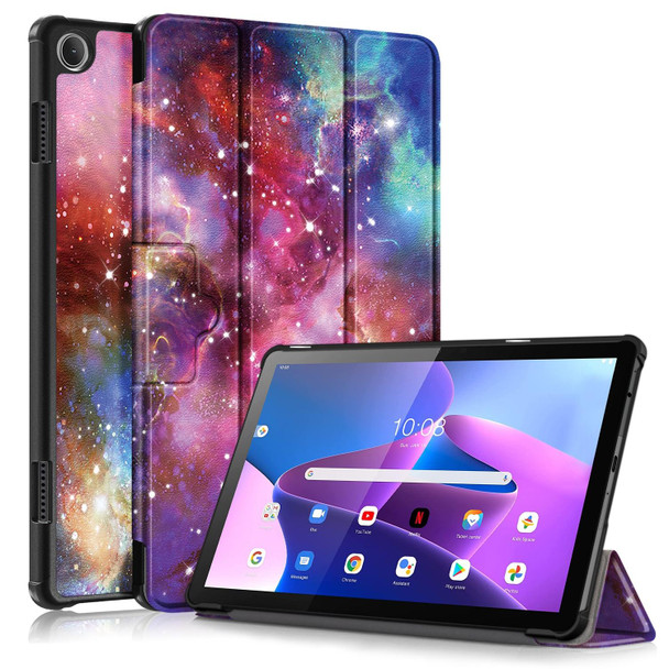 For Lenovo Tab M10 10.1 3rd Gen 3-folding Magnetic Buckle Coloured Drawing Leatherette Smart Tablet Case(Milky Way)