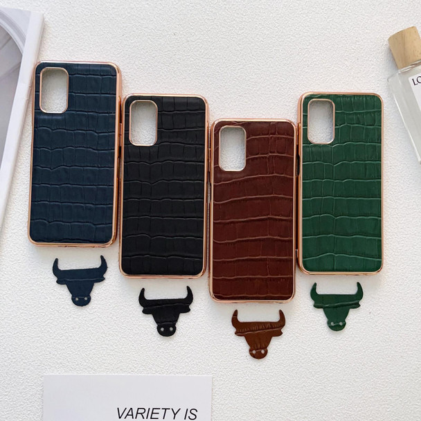 For Samsung Galaxy A33 5G Crocodile Texture Genuine Leatherette Electroplating Phone Case(Dark Green)