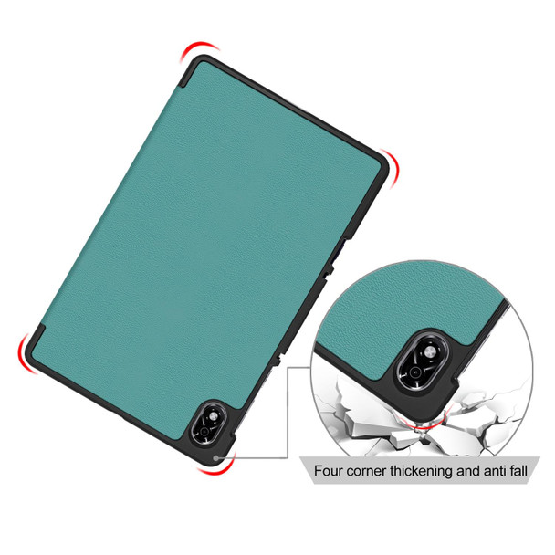 For Lenovo Legion Y700 3-folding Magnetic Buckle Custer Texture Leatherette Smart Tablet Case(Dark Green)