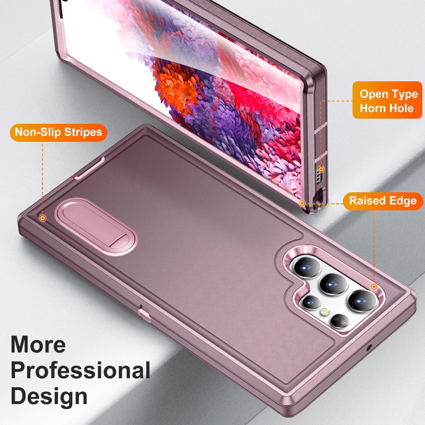 For Samsung Galaxy S23 ultra 5G 3 in 1 Rugged Holder Phone Case(Purple+Pink)