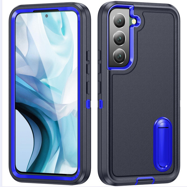 For Samsung Galaxy S23+ 5G 3 in 1 Rugged Holder Phone Case(Dark Blue+Sapphire Blue)