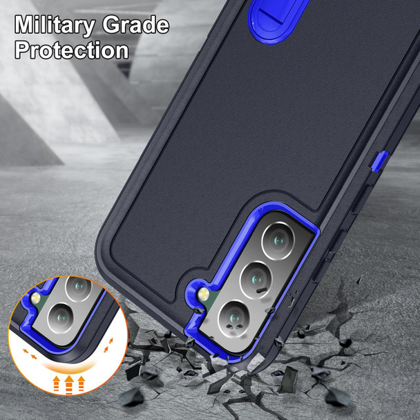 For Samsung Galaxy S23+ 5G 3 in 1 Rugged Holder Phone Case(Dark Blue+Sapphire Blue)