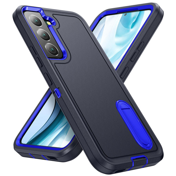 For Samsung Galaxy S23+ 5G 3 in 1 Rugged Holder Phone Case(Dark Blue+Sapphire Blue)