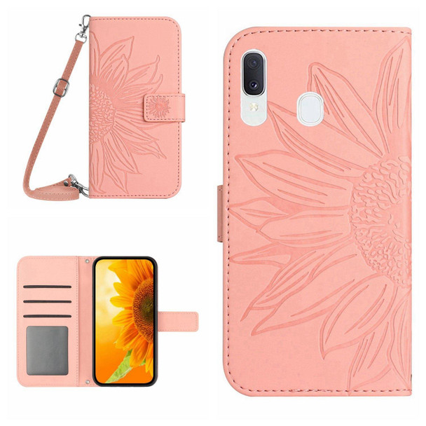 For Samsung Galaxy A30/A20/M10S Skin Feel Sun Flower Pattern Flip Leatherette Phone Case with Lanyard(Pink)