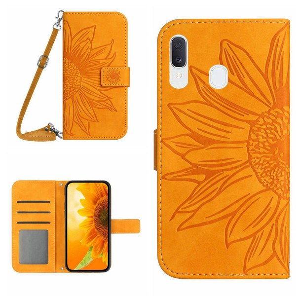 For Samsung Galaxy A30/A20/M10S Skin Feel Sun Flower Pattern Flip Leatherette Phone Case with Lanyard(Yellow)