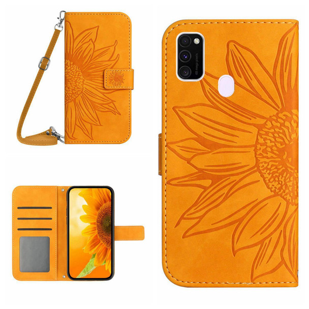 For Samsung Galaxy M21/M30S Skin Feel Sun Flower Pattern Flip Leatherette Phone Case with Lanyard(Yellow)