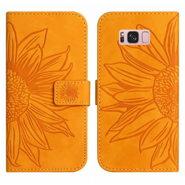 For Samsung Galaxy S8 Skin Feel Sun Flower Pattern Flip Leatherette Phone Case with Lanyard(Yellow)