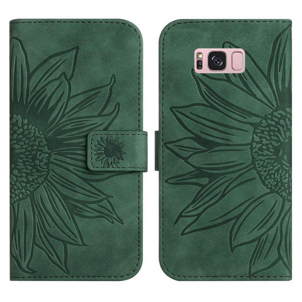 For Samsung Galaxy S8+ Skin Feel Sun Flower Pattern Flip Leatherette Phone Case with Lanyard(Green)
