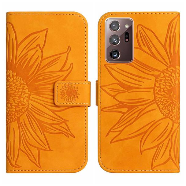 For Samsung Galaxy Note20 Ultra Skin Feel Sun Flower Pattern Flip Leatherette Phone Case with Lanyard(Yellow)