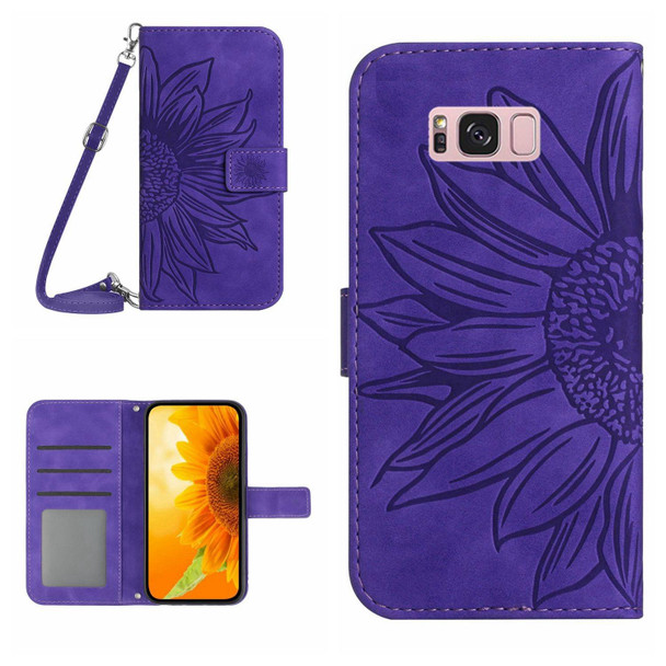 For Samsung Galaxy S8+ Skin Feel Sun Flower Pattern Flip Leatherette Phone Case with Lanyard(Dark Purple)