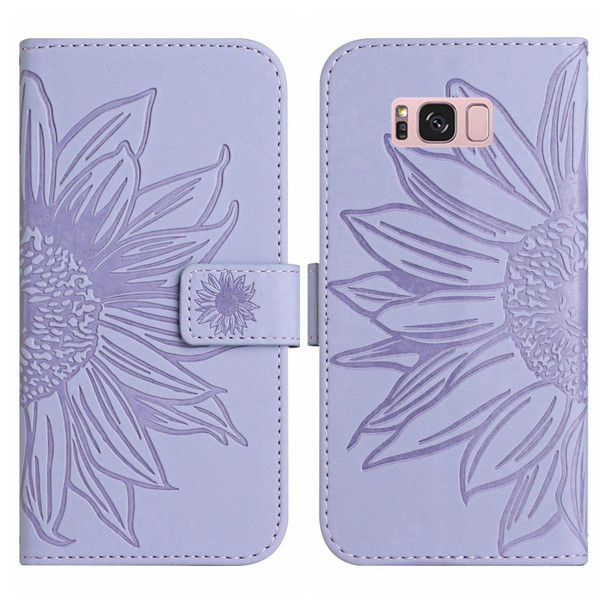 For Samsung Galaxy S8 Skin Feel Sun Flower Pattern Flip Leatherette Phone Case with Lanyard(Purple)