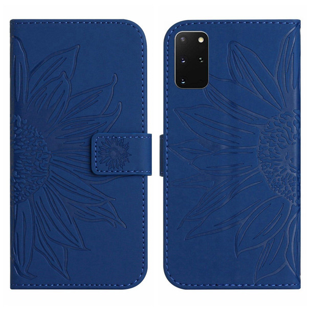 For Samsung Galaxy S20+ Skin Feel Sun Flower Pattern Flip Leatherette Phone Case with Lanyard(Dark Blue)