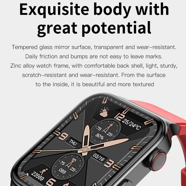 E500 1.83 inch HD Square Screen TPU Watch Strap Smart Watch Supports ECG Monitoring / Non-invasive Blood Sugar(Red)