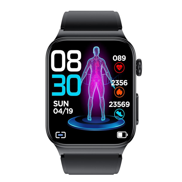 E500 1.83 inch HD Square Screen TPU Watch Strap Smart Watch Supports ECG Monitoring / Non-invasive Blood Sugar(Black)