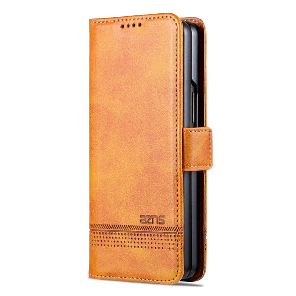 For Samsung Galaxy Z Fold3 5G AZNS Magnetic Calf Texture Horizontal Flip Leatherette Phone Case(Light Brown)