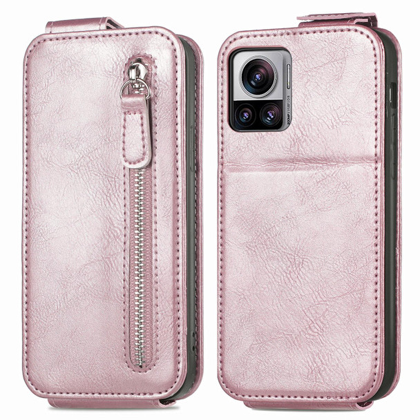 For Motorola Moto Edge 30 Ultra Zipper Wallet Vertical Flip Leatherette Phone Case(Rose Gold)