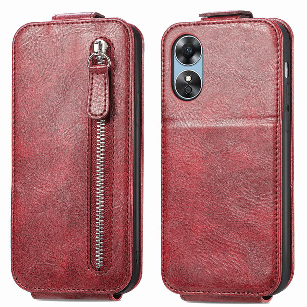 For OPPO A17 Zipper Wallet Vertical Flip Leatherette Phone Case(Red)