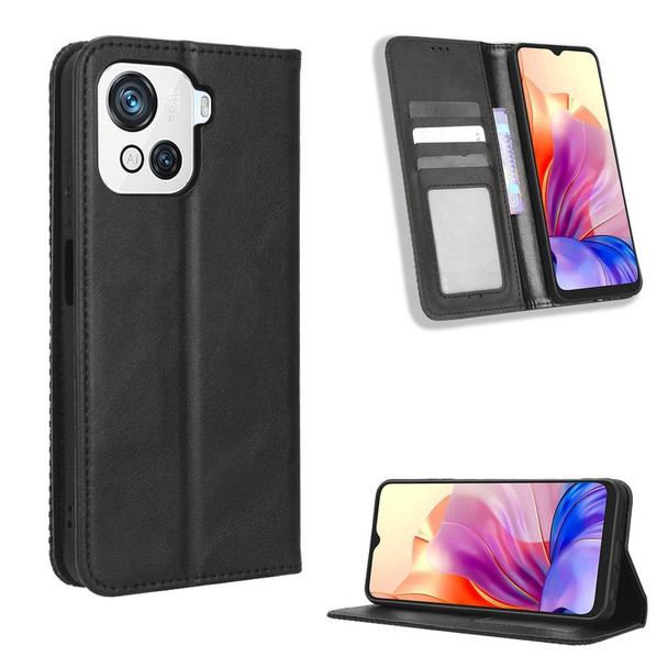 For Blackview OSCAL C80 Magnetic Buckle Retro Texture Leatherette Phone Case(Black)