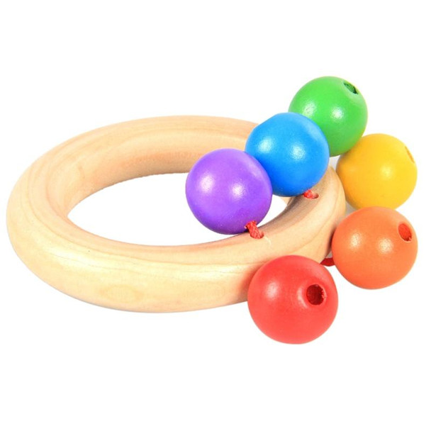 Baby Wooden Rattle Bell Toys Infant Handbell Rattles Kids Musical Instrument Educational Toy Funny Newborns Handle Bells Toys(Ring type)