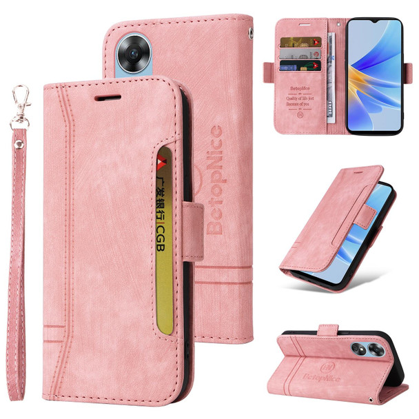 For OPPO A17 BETOPNICE Dual-side Buckle Leatherette Phone Case(Pink)